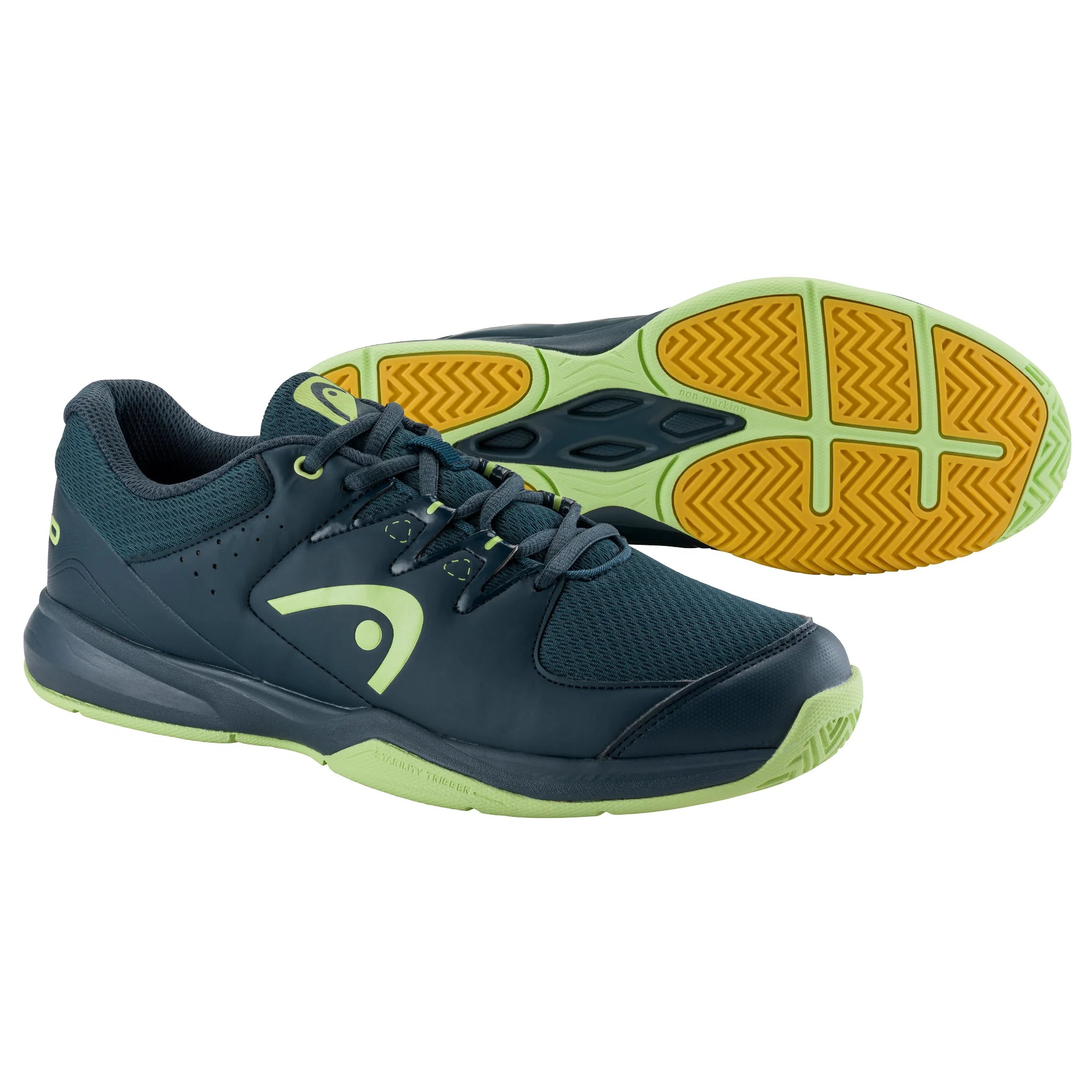 Side view of one Head Grid 3.5 Indoor Shoe with another sole, EVA midsole and gum outsole, showing toe guard and mesh panels.