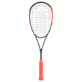 Front view of Head Radical 120 Slimbody 2026 Squash Racket, highlighting its asymmetrical design and orange details