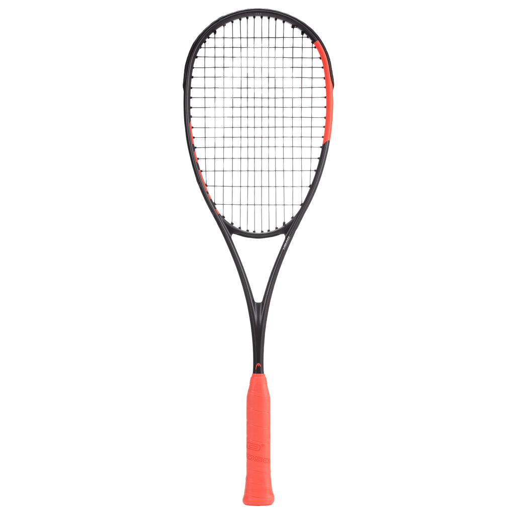 Front image of Head Radical 135 2026 Squash Racket, highlighting the asymmetrical design and orange detailing