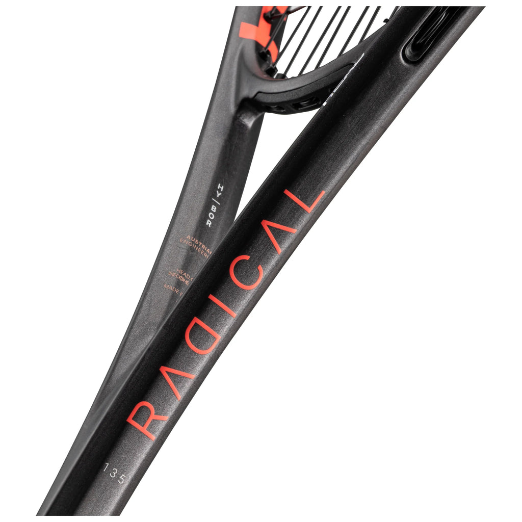 Shaft image of Head Radical 135 2026 Squash Racket, highlighting the Hy-Bor technology and carbon detailing