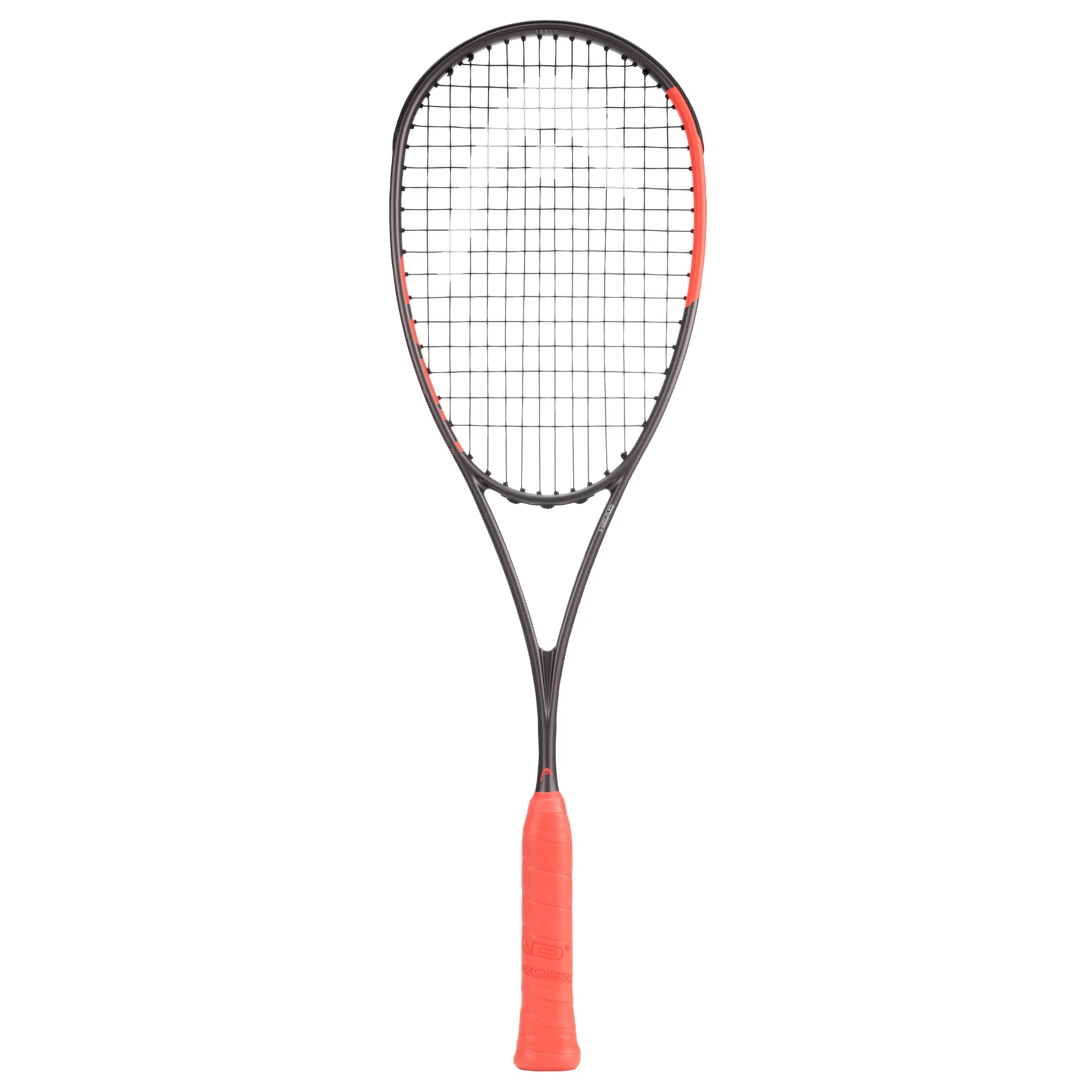 Front product image of Head Radical 135 Slimbody 2026 Squash Racket, highlighting its asymmetrical design and orange accents