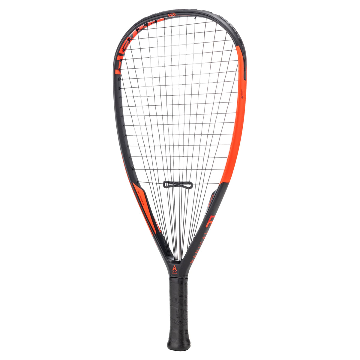 Side profile of HEAD Radical 160 racketball racket 2025, 160g, even balance, highlighting tapered 24–20.5–23 mm beam.