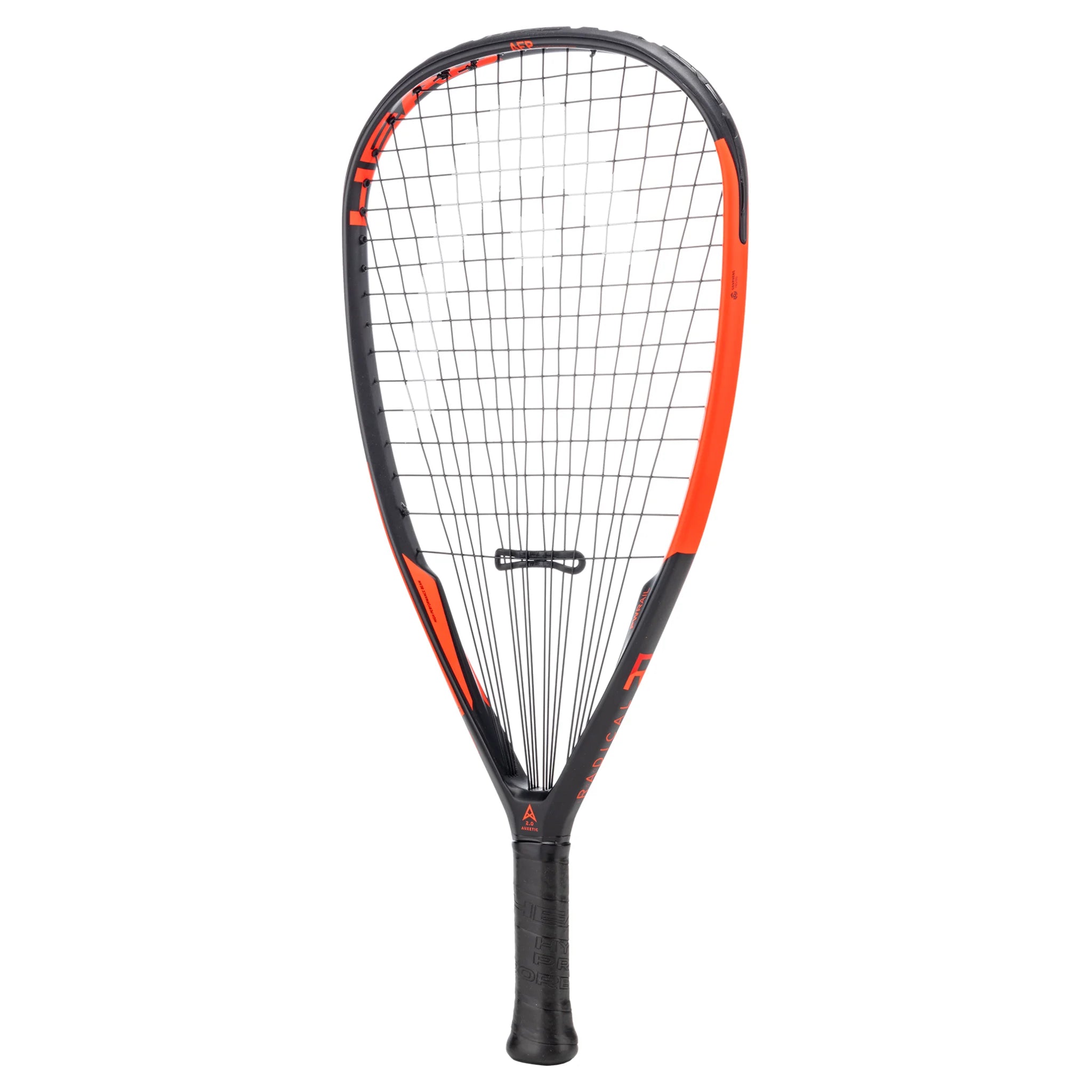 Side profile of HEAD Radical 160 racketball racket 2025, 160g, even balance, highlighting tapered 24–20.5–23 mm beam.