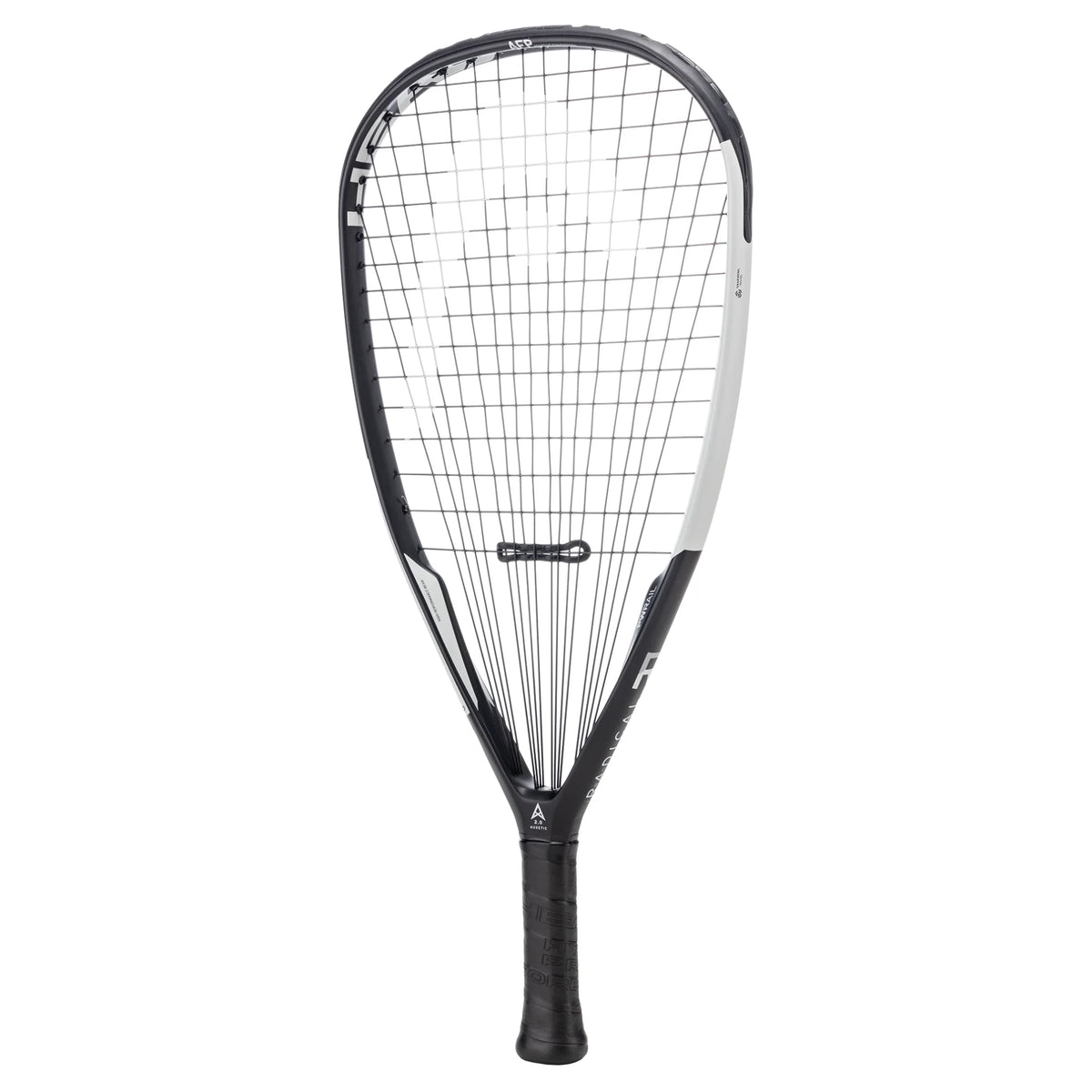 Side profile of HEAD Radical 180 racketball racket (2025), 180 g, 557 mm length, highlighting tapered 24–20.5–23 mm beam.