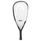 Side profile of HEAD Radical 180 racketball racket (2025), 180 g, 557 mm length, highlighting tapered 24–20.5–23 mm beam.