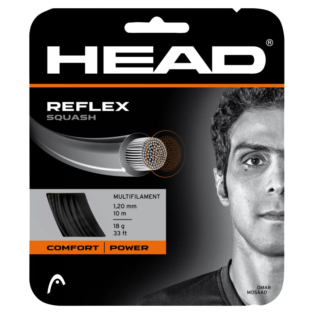 Front view of Head Reflex Squash String 1.2mm 10m Set in packaging, highlighting the black string colour