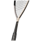 Shaft close-up of HEAD Speed 120 Squash Racket 2025 with OPT and Auxetic 2.0, highlighting HydroSorb Pro grip texture.