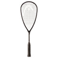 Front view of HEAD Speed 135 Slimbody Squash Racket 2025, 135g and 500cm² head, highlighting black shaft with purple accents.