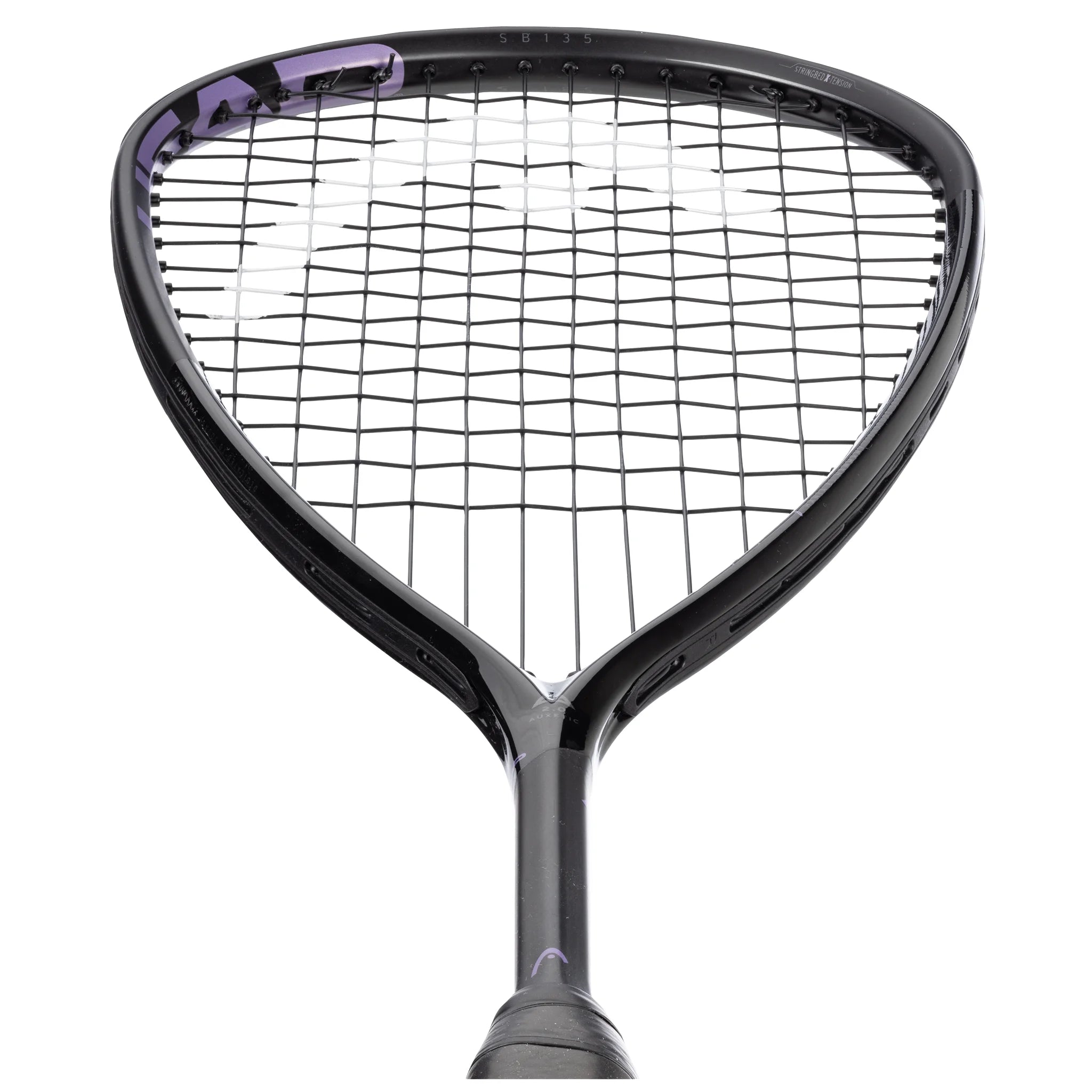 Head close-up of HEAD Speed 135 Slimbody Squash Racket 2025, 12x17 or AFP 16x17 pattern, showing Stringbed X-Tension groove.