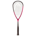 Front view of Head Speed 135 Squash Racket 2025, 135 g, 500 cm², head light, showing metallic red frame and 12/17 pattern.