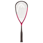 Front view of Head Speed 135 Squash Racket 2025, 135 g, 500 cm², head light, showing metallic red frame and 12/17 pattern.