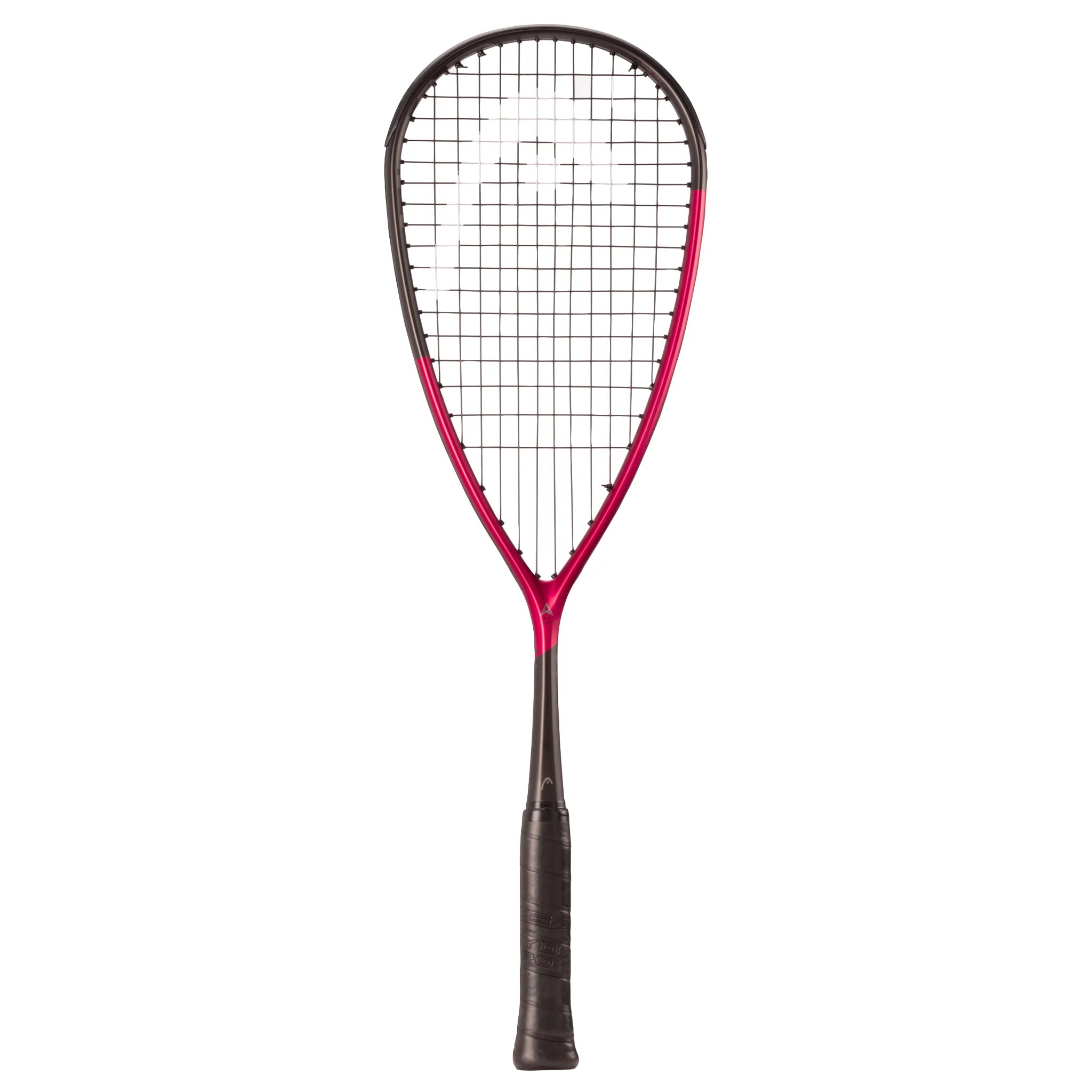 Front view of Head Speed 135 Squash Racket 2025, 135 g, 500 cm², head light, showing metallic red frame and 12/17 pattern.