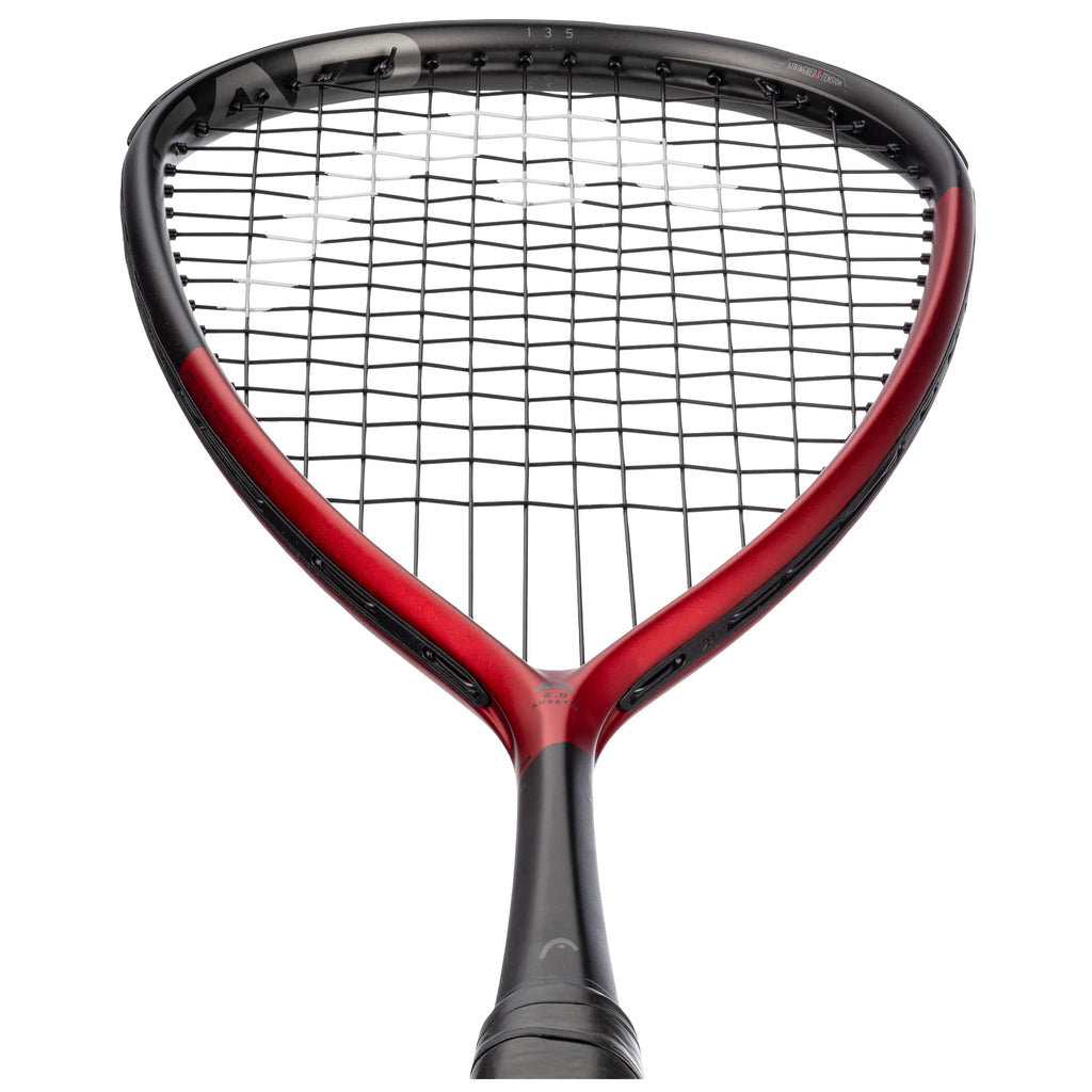 Stringbed close-up of Head Speed 135 Squash Racket 2025, 135 g, 500 cm², head light, showing AFP grommets and Reflex 18.
