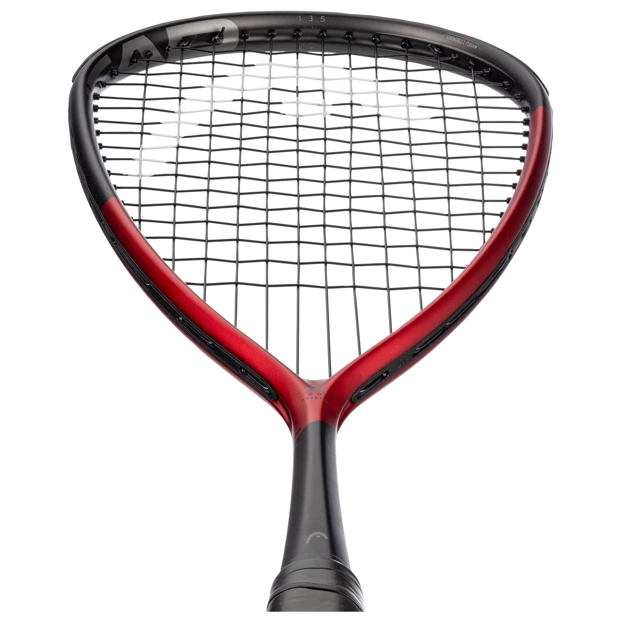 Stringbed close-up of Head Speed 135 Squash Racket 2025, 135 g, 500 cm², head light, showing AFP grommets and Reflex 18.
