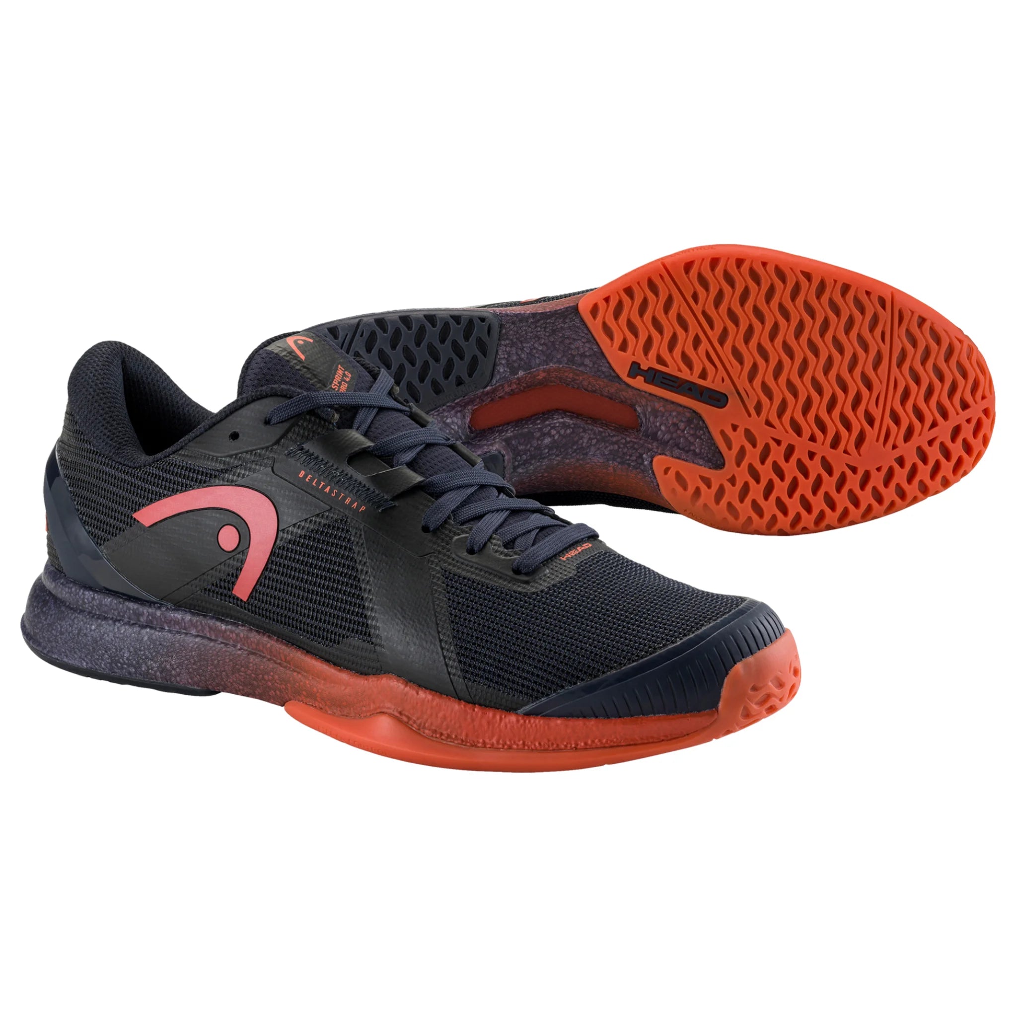 Side and sole view of Head Sprint Pro 4.0 Indoor Shoe with lightweight profile, highlighting outsole and heel support