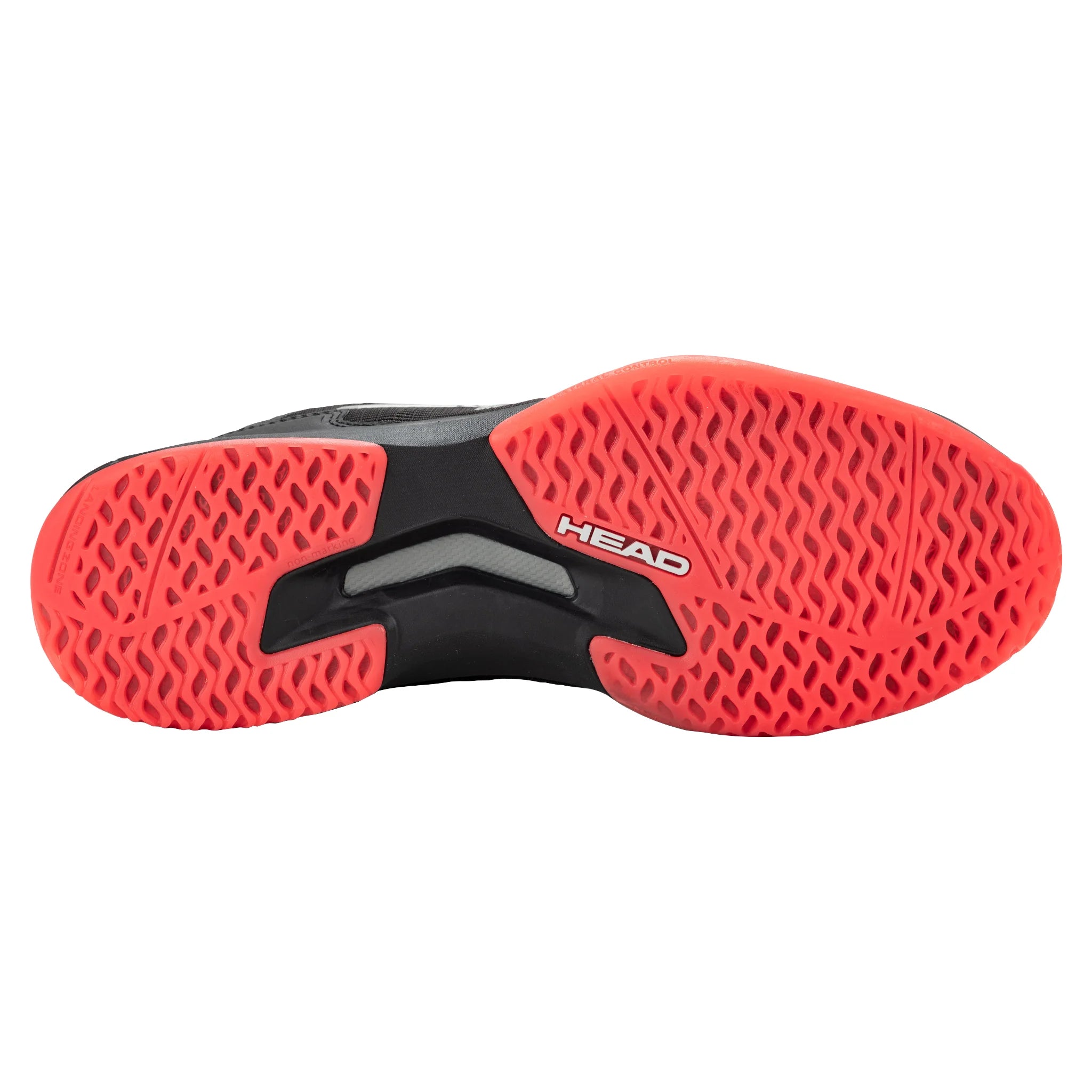 view of the sole of the Head Sprint Team 3.5 Indoor shoes Black & Coral