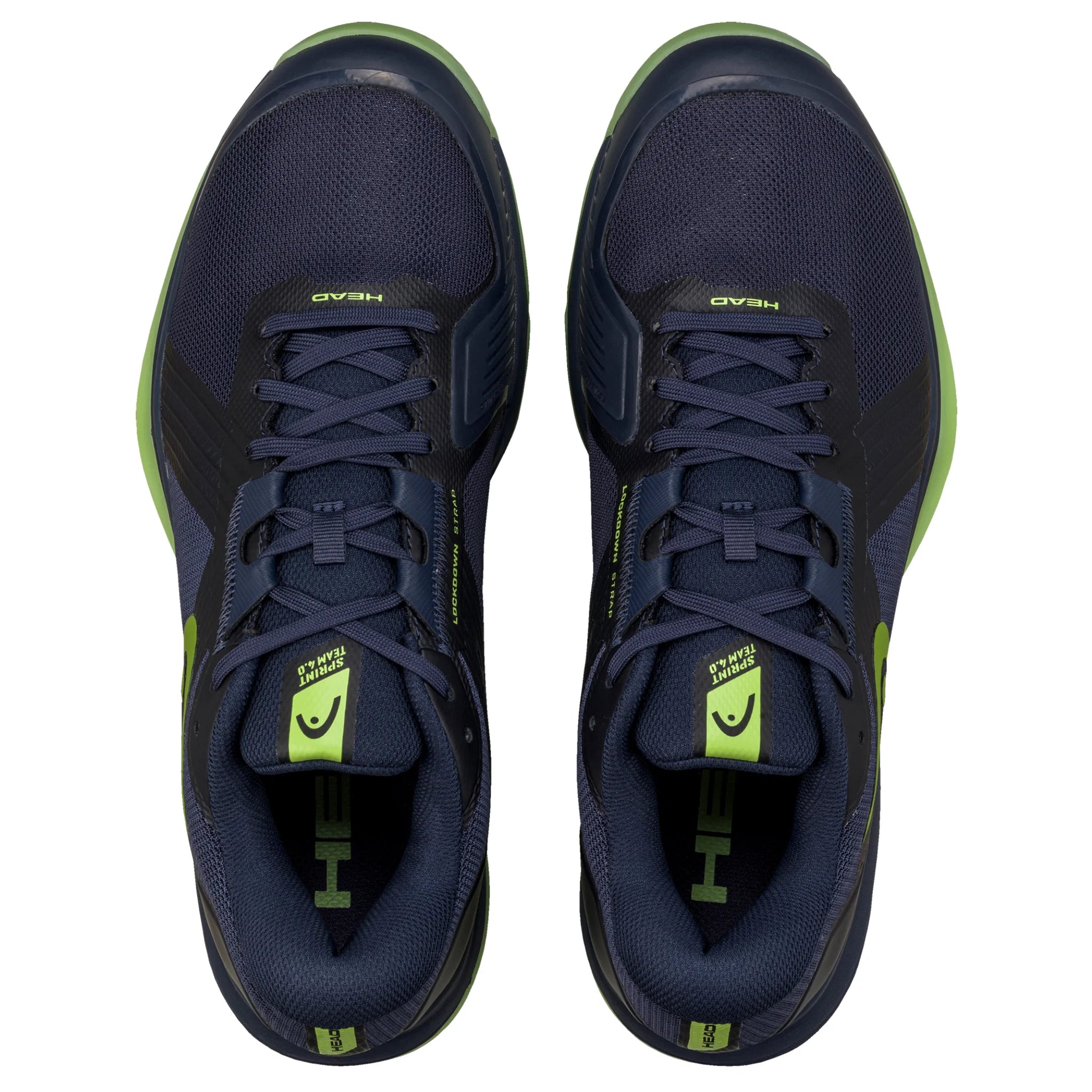 Top image of Head Sprint Team 4.0 Indoor Shoe with integrated midfoot straps, highlighting the lacing system