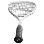 End-cap view of Head Vibe Elite Squash Racket with grip size 4, highlighting the racket from handle to head
