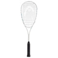 Front view of Head Vibe Elite Squash Racket with 485 cm² head, highlighting the playful frame design