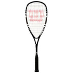 Front image of Wilson Hyper Hammer 120 Squash Racket Black, highlighting the full lightweight frame shape