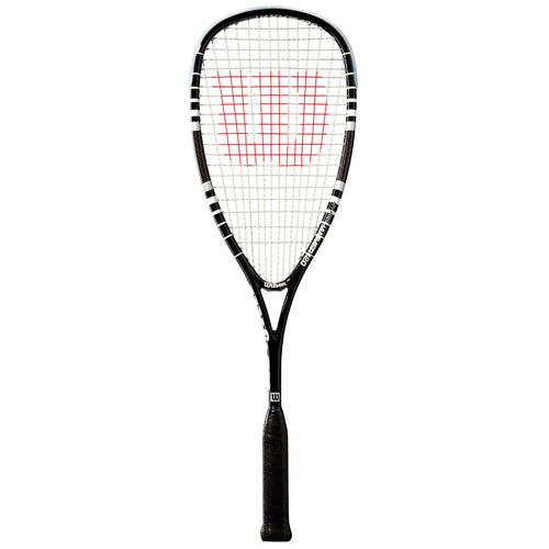 Front image of Wilson Hyper Hammer 120 Squash Racket Black, highlighting the full lightweight frame shape
